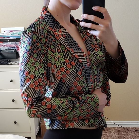 Anthropologie cropped blazer velvet poppy print - Picture 2 of 5